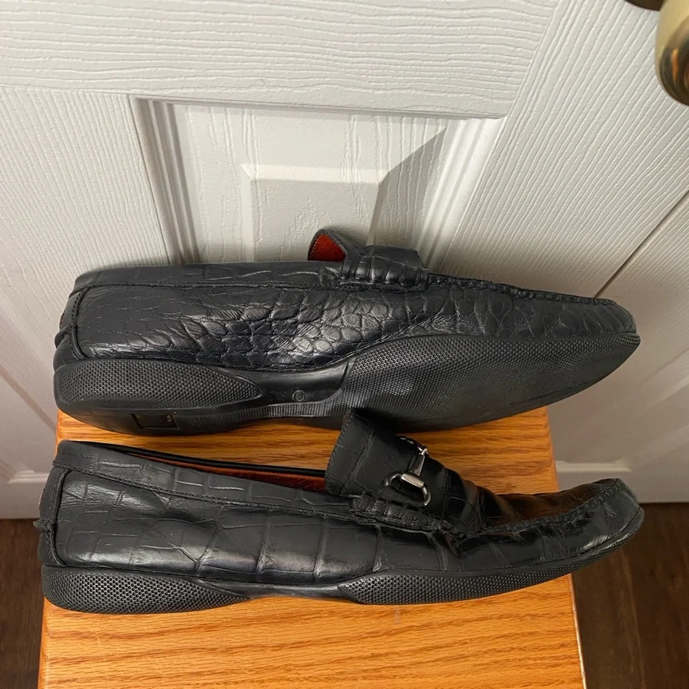 Peter Millar Black Croc Embossed Leather Horse Bit Driving Loafers SZ 12M